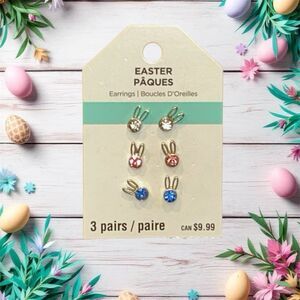 Easter Bunny Rabbit Earrings Set of 3 Nickel Free Child Size